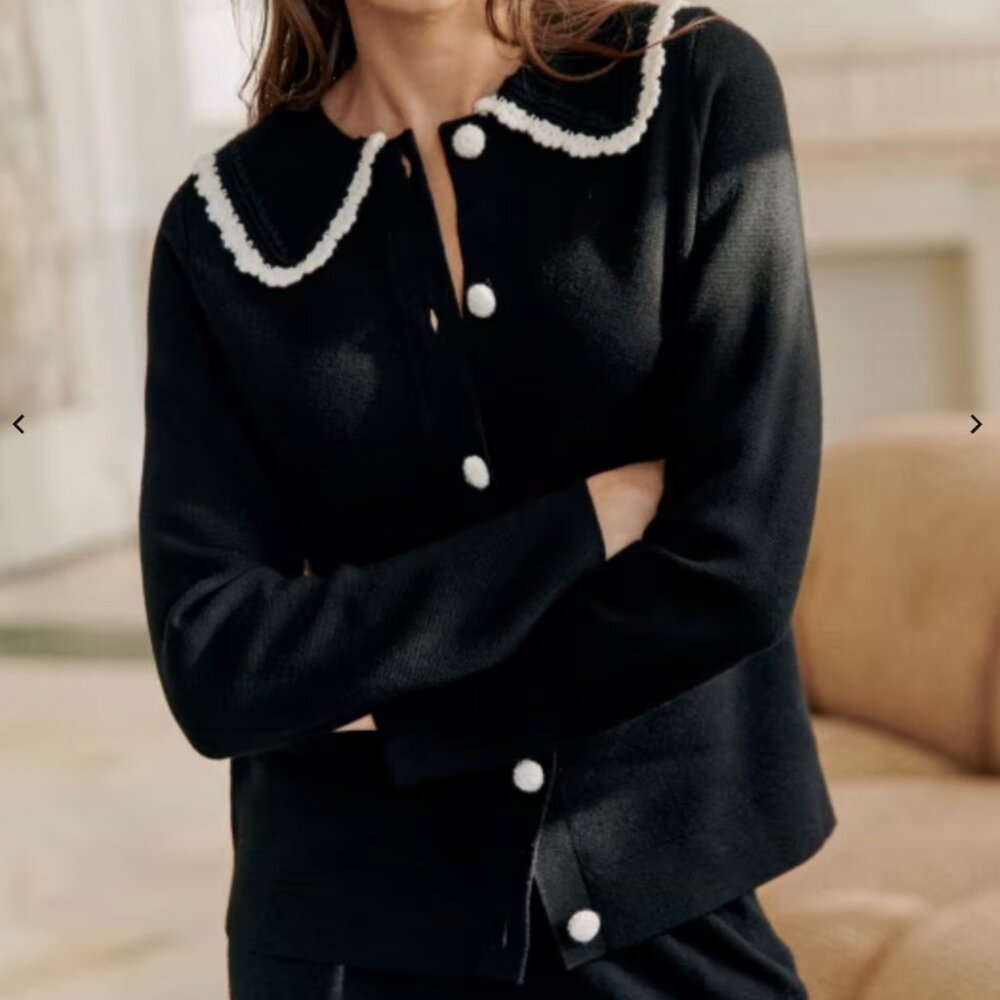 Sezane Bettany Cardigan - Black Ecru, Size S